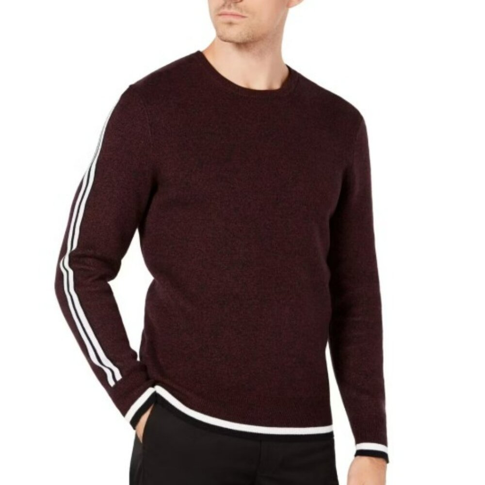 I.N.C International Concepts Men Striped Pullover Sweater Maroon XL (PRE-OWNED)